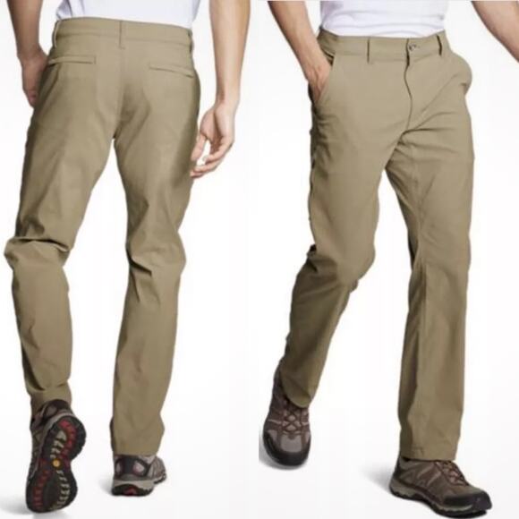Eddie Bauer Travex Pants Mens 32x32 Khaki Performance Technical Hiking Outdoors - Picture 1 of 10